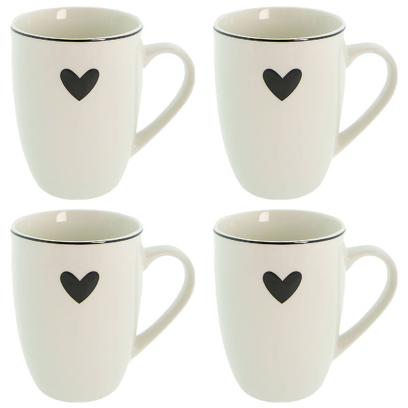 Foto van Haes deco - set van 4 mokken - 12x8x10 cm / 350 ml - porselein - love birds