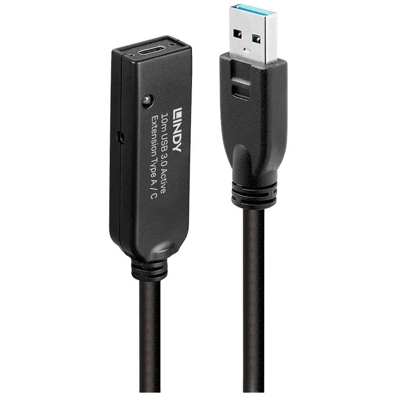 Foto van Lindy usb-kabel usb 3.2 gen1 (usb 3.0 / usb 3.1 gen1) usb-a stekker, usb-c bus 10.00 m zwart 43376