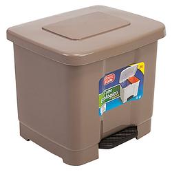 Foto van Dubbele afvalemmer/vuilnisemmer taupe 35 liter met deksel en pedaal - prullenbakken