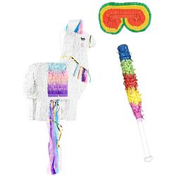 Foto van Verjaardag pinata lama van 41 x 49 cm - set met stok en masker - pinatas