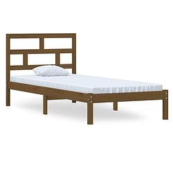 Foto van The living store houten bedframe - honingbruin - 205.5 x 106 x 100 cm - massief grenenhout - multiplex lattenbodem