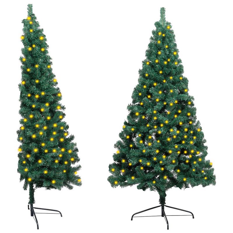 Foto van Vidaxl kunstkerstboom met led's en standaard half 210 cm pvc groen