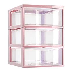 Foto van Plasticforte ladeblokje/bureau organizer 3x lades - transparant/roze - l18 x b25 x h25 cm - ladeblok