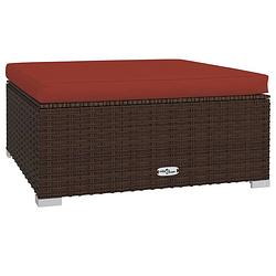 Foto van Vidaxl tuinvoetenbank met kussen 70x70x30 cm poly rattan bruin