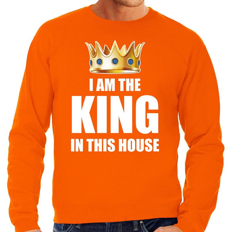 Foto van Woningsdag im the king in this house sweater / trui voor thuisblijvers tijdens koningsdag oranje heren xl - feesttruien