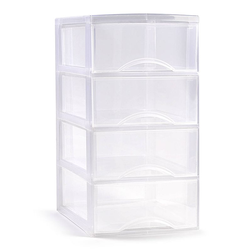 Foto van Plasticforte ladeblokje/bureau organizer 4x lades - transparanta - l26 x b37 x h49 cm - ladeblok