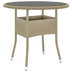 Foto van Vidaxl tuintafel ø80x75 cm gehard glas en poly rattan beige