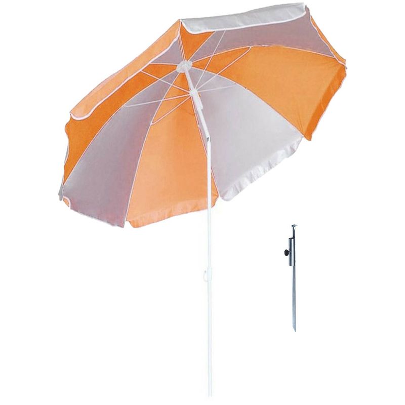 Foto van Parasol - oranje/wit - d120 cm - incl. draagtas - parasolharing - 49 cm - parasols