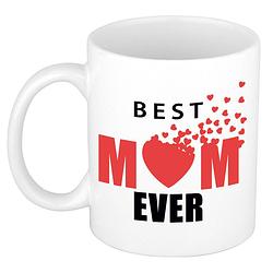 Foto van Best mom ever hartjes cadeau mok / beker wit - feest mokken