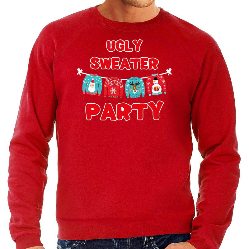 Foto van Rode kersttrui / kerstkleding ugly sweater party voor heren m - kerst truien