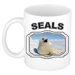 Foto van Dieren zeehond beker - seals/ zeehonden mok wit 300 ml - feest mokken