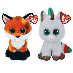 Foto van Ty - knuffel - beanie boo'ss - fox & christmas unicorn