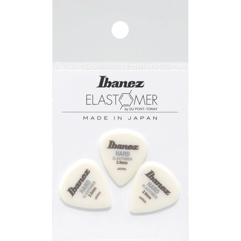 Foto van Ibanez belj1hd25 elastomer plectrums 3-pack hard 2.5 mm - wit teardrop