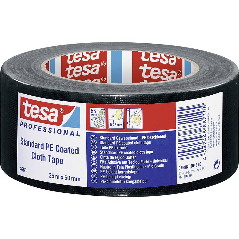 Foto van Tesa 04688-00042-00 reparatietape tesa professional zwart (l x b) 25 m x 50 mm 1 stuk(s)