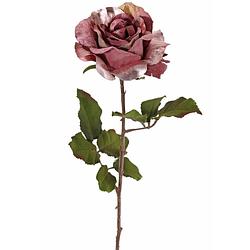 Foto van Top art kunstbloem roos glamour - donker roze - satijn - 61 cm - kunststof steel - decoratie bloemen - kunstbloemen