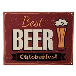 Foto van Clayre & eef tekstbord 33x25 cm rood ijzer best beer oktoberfest wandbord spreuk wandplaat rood wandbord spreuk