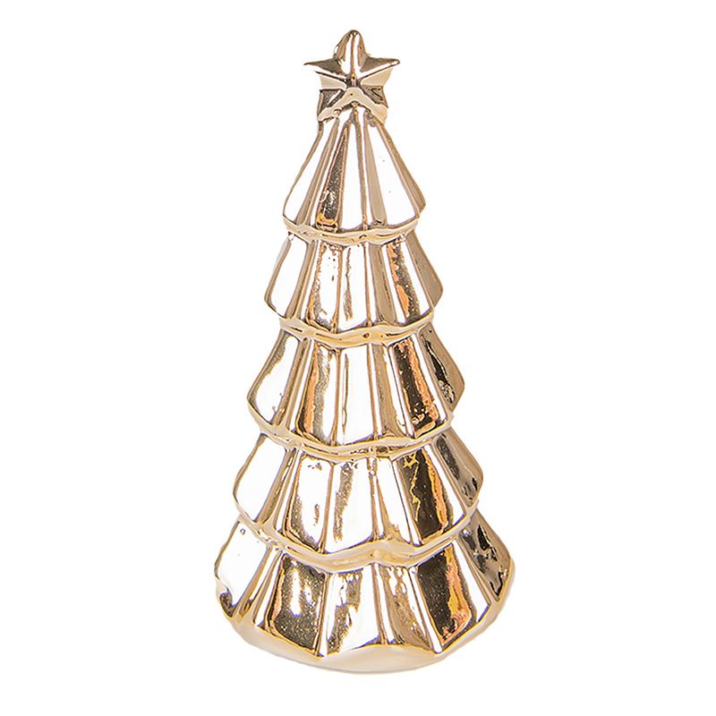 Foto van Clayre & eef beeld kerstboom 11 cm goudkleurig porselein kerstdecoratie beeld decoratie decoratieve accessoires