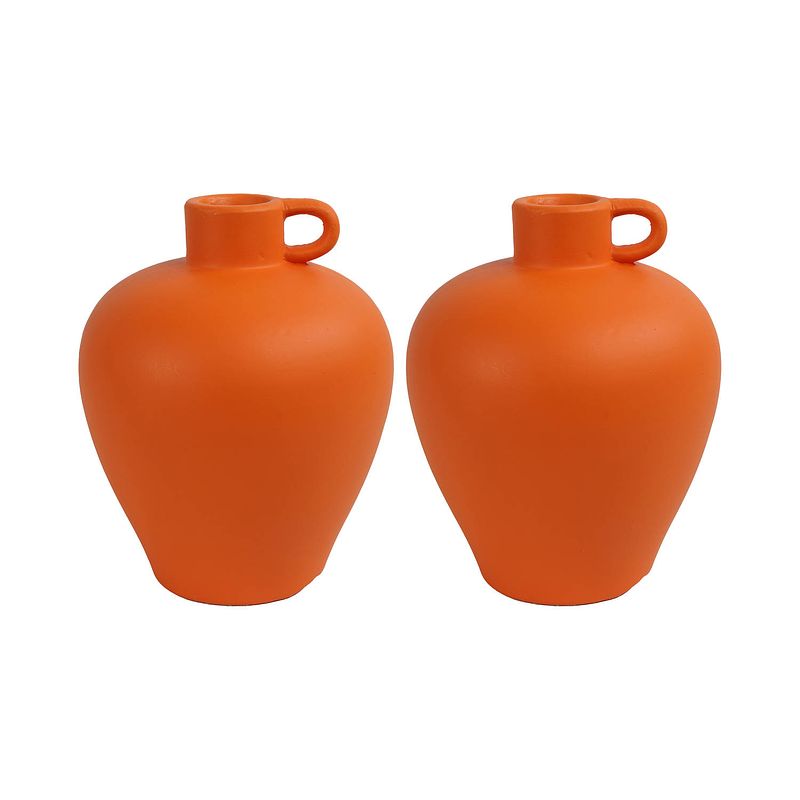 Foto van 2x stuks decoratie kruik of vaas - oranje terracotta - d18 x h22 cm - vazen