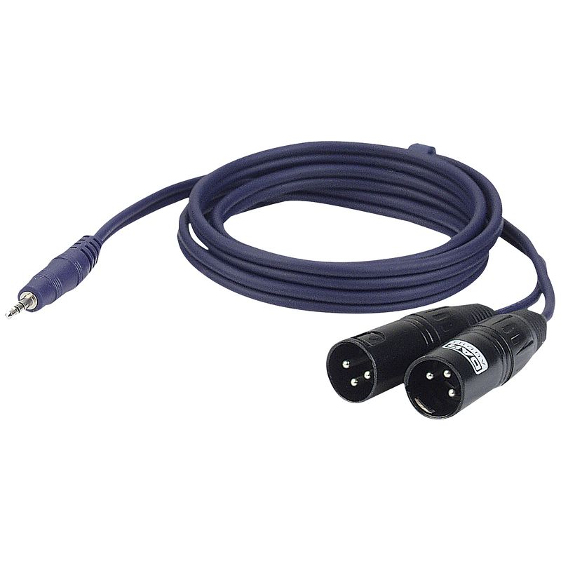 Foto van Dap fl46 stereo 3.5 mm jack naar 2 x xlr male 3 meter blauw