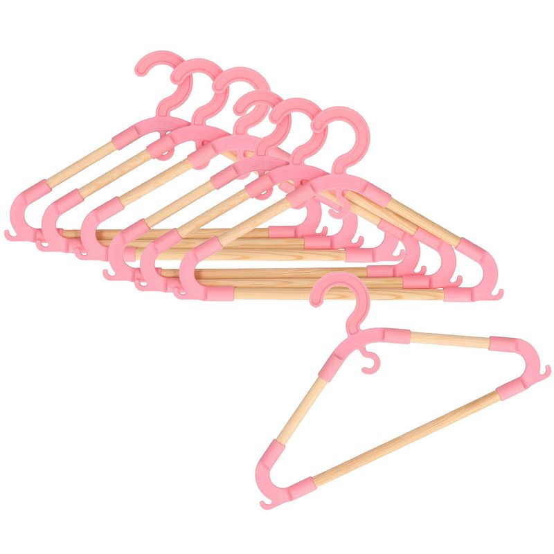 Foto van Storage solutions kledinghangers voor kinderen - 9x - kunststof/hout - roze - sterke kwaliteit - kledinghangers