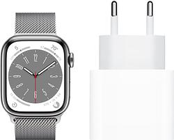 Foto van Apple watch series 8 4g 41mm zilver rvs milanese polsband + oplader