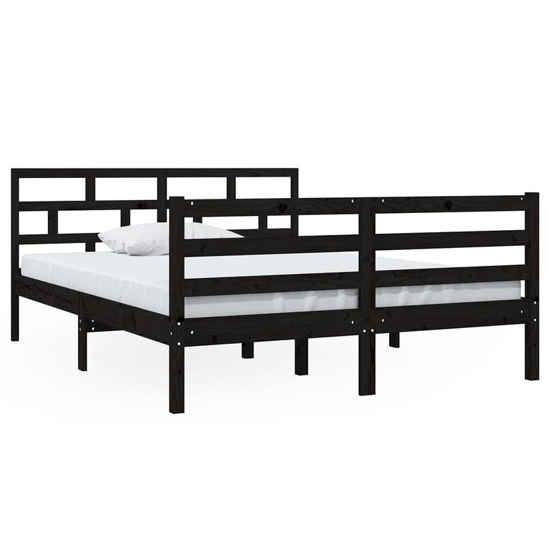 Foto van The living store bedframe grenenhout - zwart - 195.5 x 146 x 100 cm - stevige lattenbodem - geschikt voor 140 x 190 cm