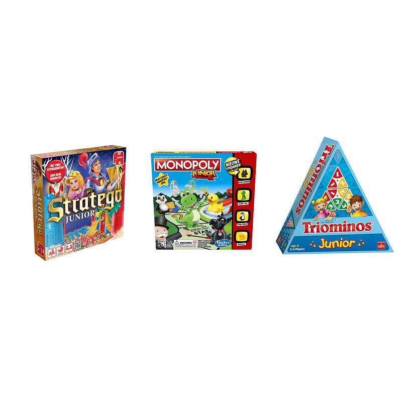 Foto van Spellenbundel - bordspellen - 3 stuks - stratego junior & monopoly junior & triominos junior