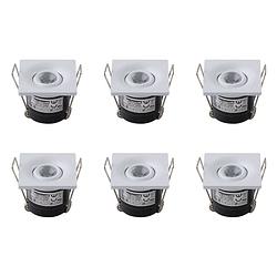 Foto van Led veranda spot verlichting 6 pack - inbouw vierkant 1w - natuurlijk wit 4200k - mat wit aluminium - 40mm