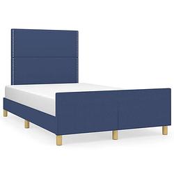 Foto van The living store bedframe - houten hoofdeind - 203 x 126 x 118/128 cm - blauw - geschikt voor 120 x 200 cm matras -