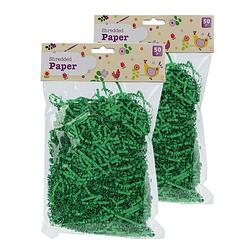 Foto van Set van 4x decoratie paasgras vulmateriaal - crepe papier - groen - 200 gram - feestdecoratievoorwerp