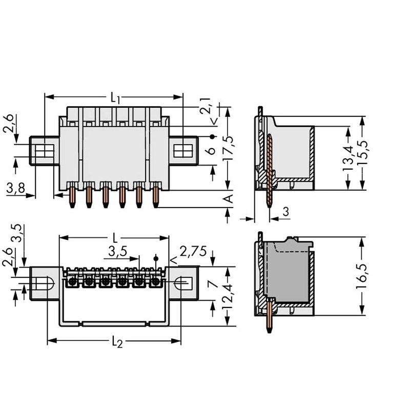 Foto van Wago 2091-1404/005-000 male behuizing-board 2091 totaal aantal polen 4 rastermaat: 3.50 mm 200 stuk(s)