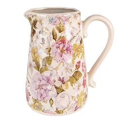 Foto van Clayre & eef decoratieve schenkkan 16x11x18 cm roze beige keramiek bloemen waterkan kan roze waterkan kan