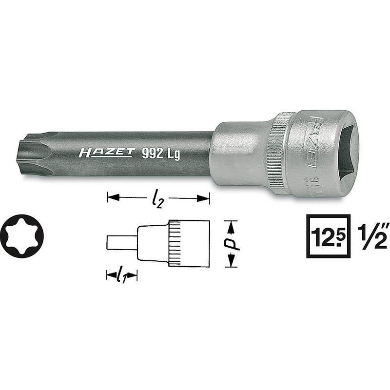 Foto van Hazet hazet 992lg-t50 binnen-torx dopsleutel-bitinzet t 50 1/2 (12.5 mm)