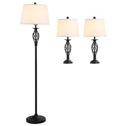 Foto van Driedelige set van 1 staande lamp en 2 tafellampen - vloerlamp - stalamp - tafellamp - vintage - klassiek - zwart/wit