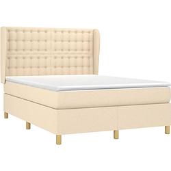 Foto van The living store boxspringbed - bed - 203x147x118/128 cm - crème - pocketvering matras