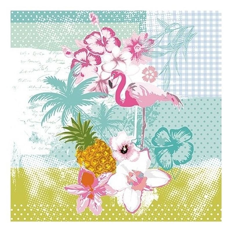 Foto van 20x flamingo tropische thema servetten 33 x 33 cm - papieren servetten - servetjes tropische vogel print -