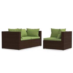 Foto van Vidaxl 3-delige loungeset met kussens poly rattan bruin