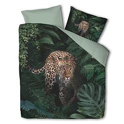 Foto van Dekbedovertrek jungle cheetah - tweepersoons (200x220 cm) - groen & roze microvezel katoen - dessin: dieren - luna - dekbed-discounter.nl