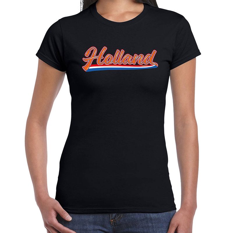 Foto van Zwart fan shirt / kleding holland met nederlandse wimpel ek/ wk voor dames l - feestshirts