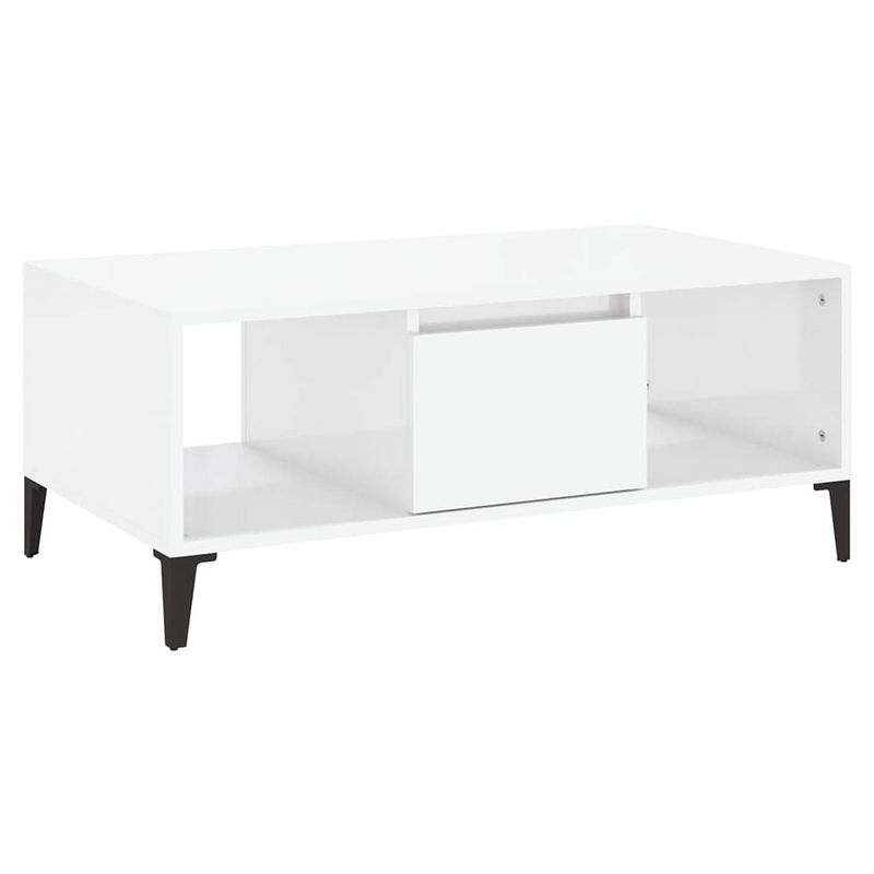 Foto van The living store industriële salontafel - 90 x 50 x 36.5 cm - hoogglans wit