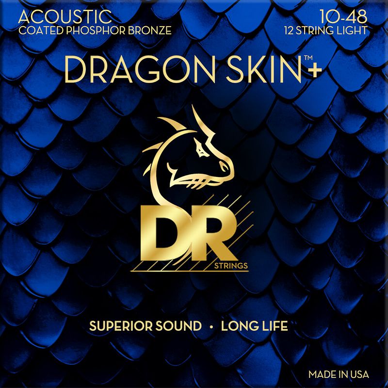 Foto van Dr strings dragon skin+ coated phosphor bronze 12-string extra light snaren voor 12-snarige westerngitaar