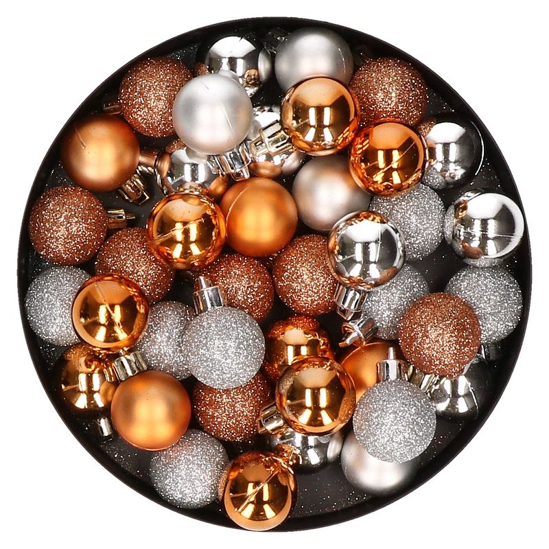 Foto van Set van 40x stuks kunststof kerstballen mix zilver en koper 3 cm - kerstbal