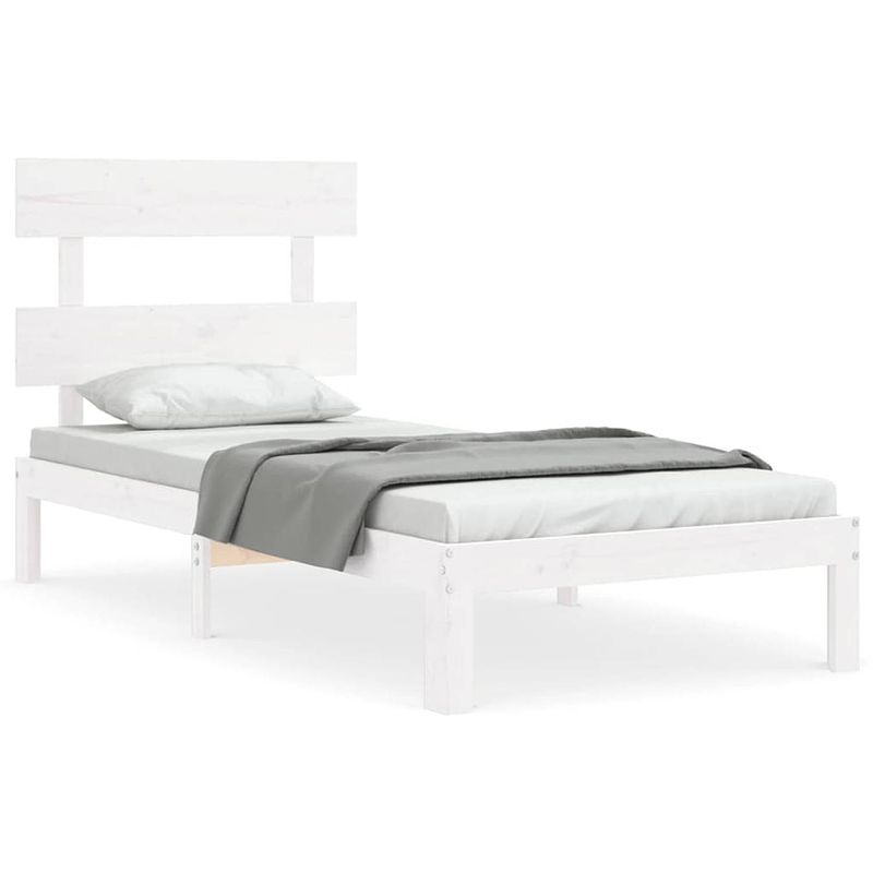 Foto van The living store bedframe grenenhout - massief - wit - 203.5 x 93.5 x 81 cm (lxbxh) - multiplex lattenbodem