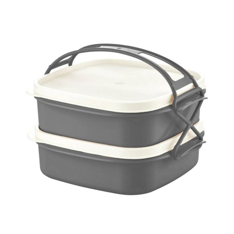 Foto van Orange85 broodtrommel - lunchbox - 2-laags - grijs - 21.5x20x14 cm - kunststof