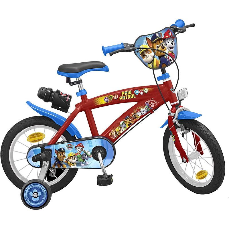 Foto van Nickelodeon jongensfiets paw patrol 14 inch 23,5 cm jongens knijprem blauw/rood