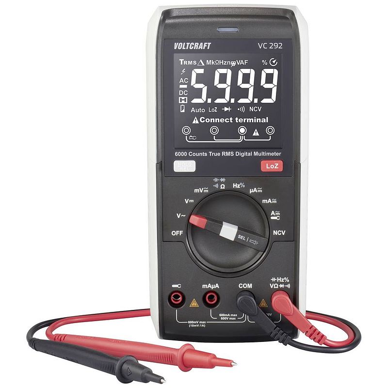 Foto van Voltcraft vc-13829990 multimeter kalibratie (iso) digitaal cat iii 600 v weergave (counts): 6000