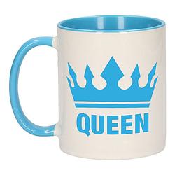 Foto van Cadeau queen mok/ beker blauw wit 300 ml - feest mokken