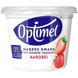 Foto van Optimel magere kwark met magere yoghurt aardbei 0% vet 500g bij jumbo
