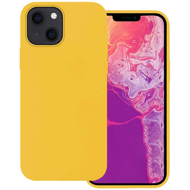 Foto van Basey iphone 13 hoesje silicone case - iphone 13 case geel siliconen hoes - iphone 13 hoes cover - geel