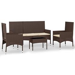 Foto van Vidaxl 4-delige loungeset met kussens poly rattan bruin